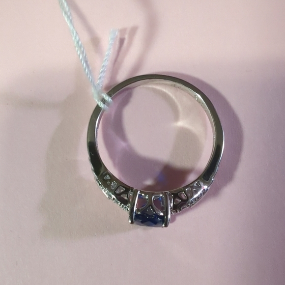 💙Blue Sapphire 925 Sterling Silver & CZ Designer Ring Size 8 NWT - Picture 3 of 14